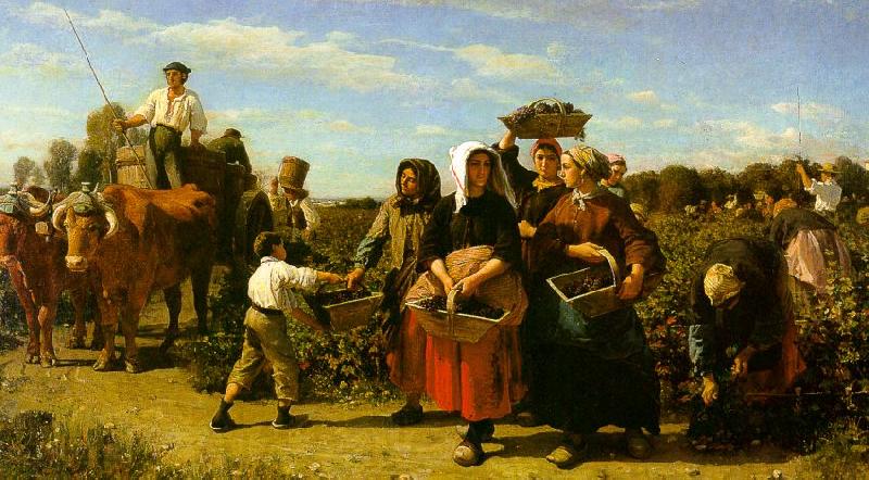 Jules Breton The Vintage at the Chateau Lagrange Norge oil painting art